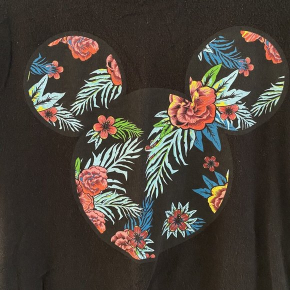 Disney Neff Mens Mickey Mouse T Shirt Size‎ M Black Floral Short Sleeve Crewneck - Picture 2 of 6